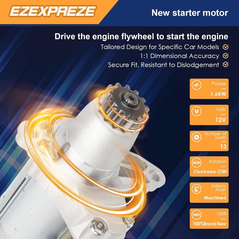E EZEXPREZE 17825N إيزإكسبريز موتور بدء التشغيل متوافق مع لكزس 07-18 ES350 07-15 RX350، تويوتا 07-17 كامري، 08-16 هايلاندر، 06-12 RAV4، 07-16 سيينا، 09-16 فينزا 3.5L V6 1.6kw 13-أسنان عكس عقارب الساعة استبدال# 428000-0700 - Image 3